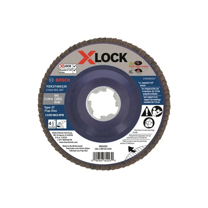 Bosch FDX27450120 4-1/2 In. X-LOCK Arbor Type 27 120 Grit Flap Disc