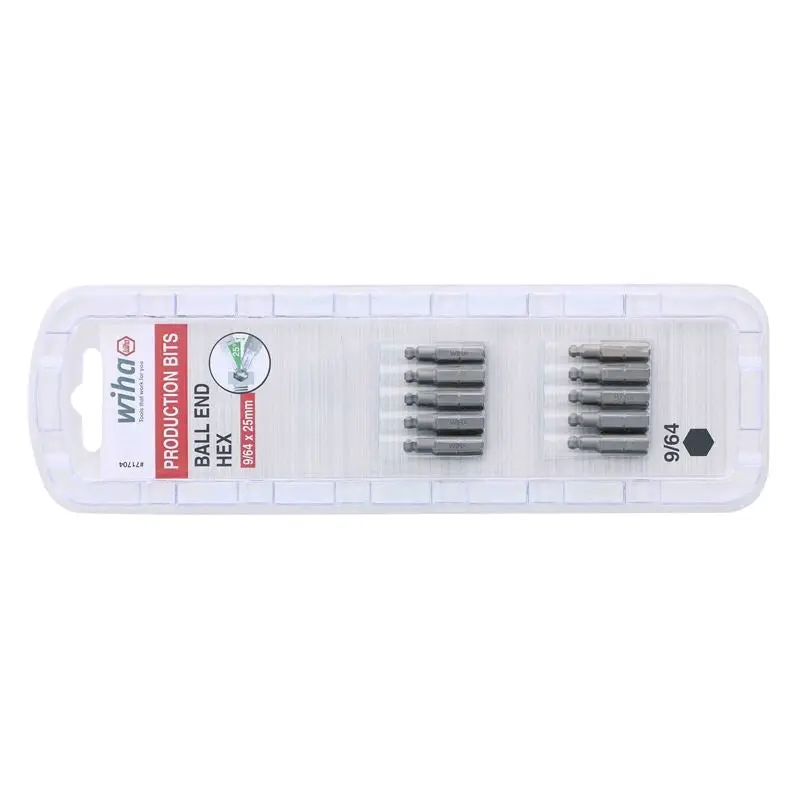 Wiha Ball End Hex Inch Insert Bit 9/64in Pack of 10 Bits
