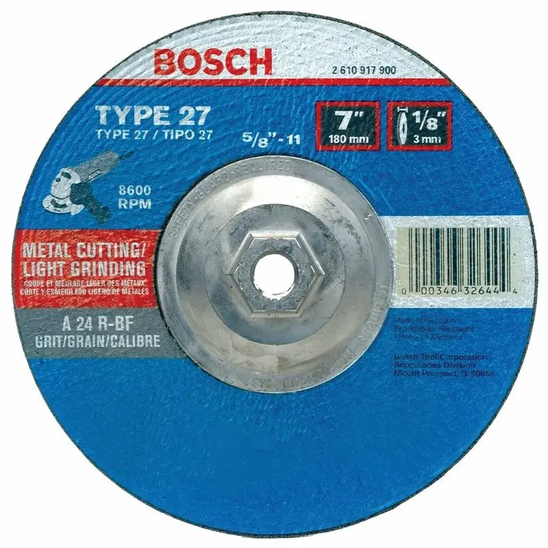 Bosch | CG27M701 7 In. 1/8 In. 5/8-11 In. Arbor Type 27 24 Grit Light Grinding/Metal Cutting Abrasive Wheel