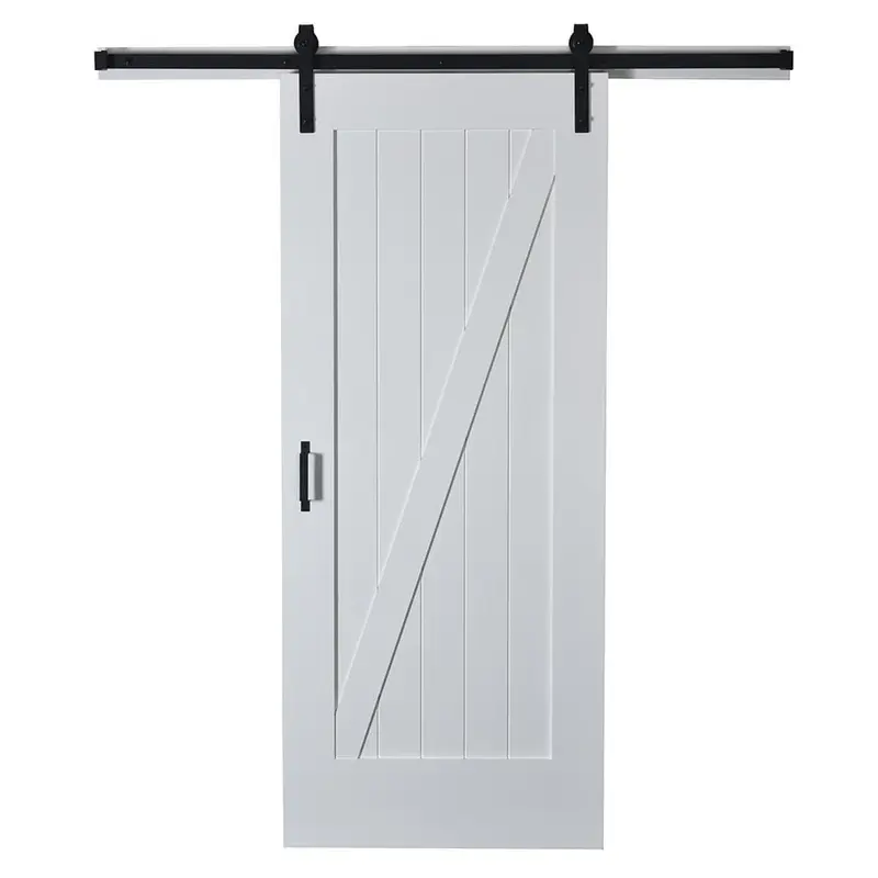 37 in. x 84 in. Z Planked Primed MDF Solid Core Wood Barn Door with Matte Black Sliding Door Hardware Kit90 / each