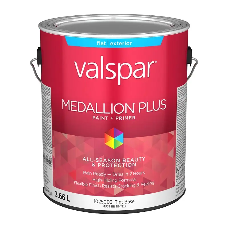Medallion Plus 029.1025003.007 Exterior Paint and Primer, Acrylic, Flat, Tint Base, 1 gal, 400 sq-ft/gal Coverage Area
