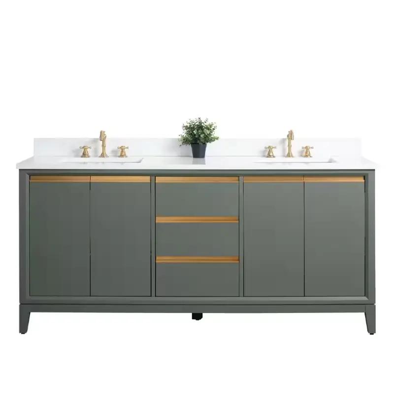 72 in. W x 22 in. D x 34 in. H Double Sink Bathroom Vanity in Vintage Green with Engineered Marble Top