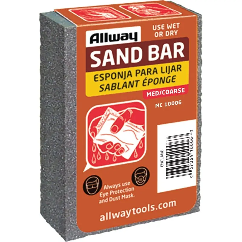 Allway Tools MC Sand Bar, 4 in L, 2-1/2 in W, Coarse, Medium, Aluminum Oxide Abrasive