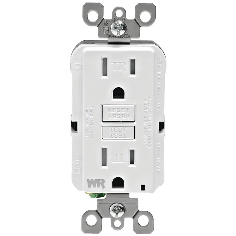 Leviton R92-GFWT1-0KW GFCI Duplex Receptacle, 2 -Pole, 15 A, 125 V, Back, Side Wiring, NEMA: 5-15R, White