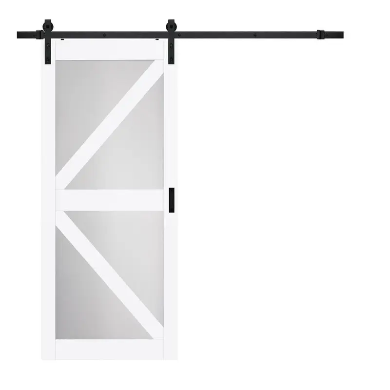 36 in. x 84 in. Bright White MDF Frosted Glass K Design Sliding Barn Door with Rustic Hardware KitWhite / 36 x 84 / Black