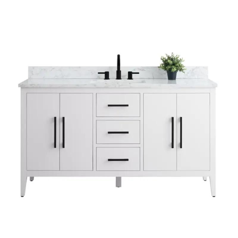 60 in. W x 22 in. D x 34 in. H Single Sink Bathroom Vanity Cabinet in White with Engineered Marble Top in White