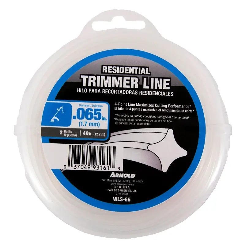 ARNOLD WLS-65 Trimmer Line, 0.065 in Dia, 40 ft L, Nylon