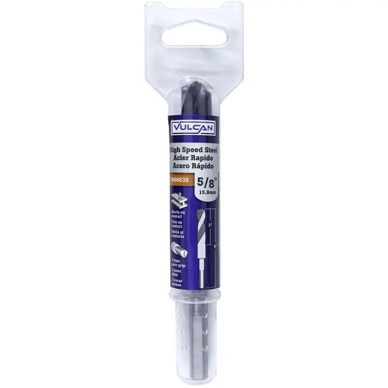 Vulcan Jobber Length Drill Bit, 5/8 in Dia, 3/8 in Dia Shank, Flat Shank