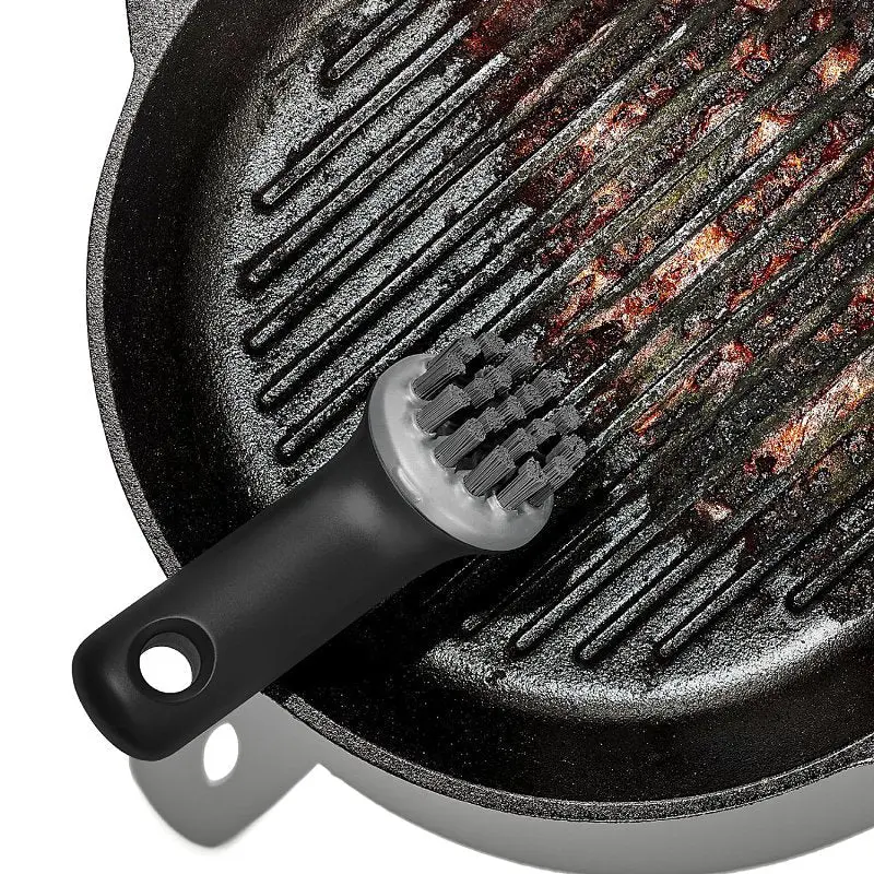 Good Grips 12375200 Brush, 5 in OAL, Cast Iron Trim, Non-Slip Grip Handle, Plastic Handle, Gray Handle
