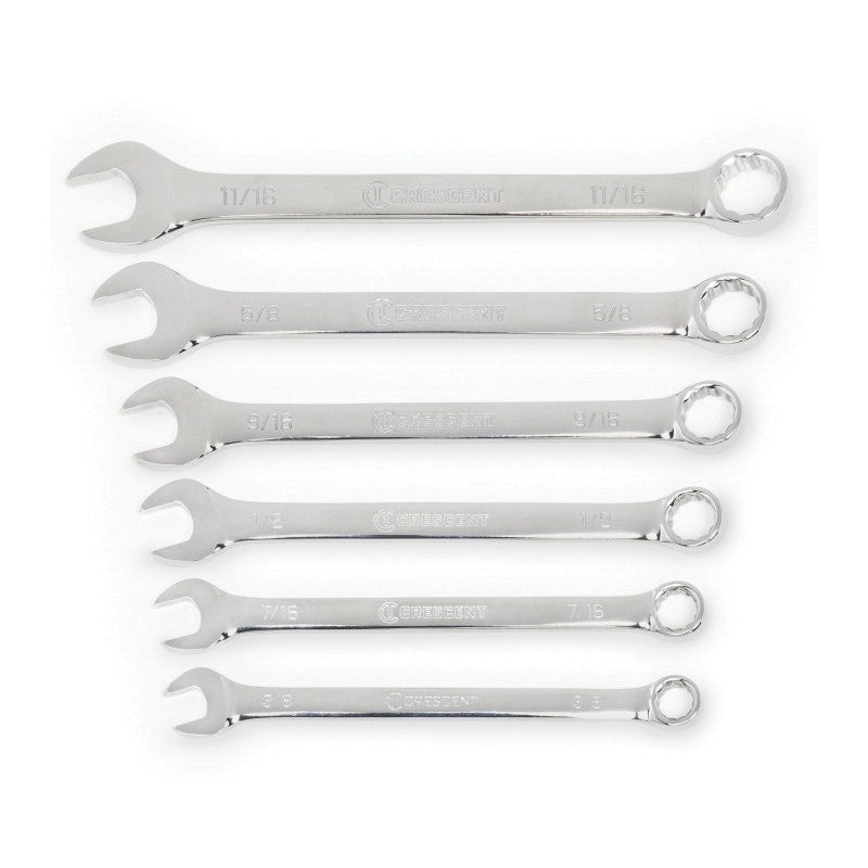 CRESCENT CCWS0-05 Combination Wrench Set, 3/8 in, 7/16 in, 1/2 in, 9/16 in, 5/8 in, 11/16 in, 6 -Piece, Alloy Steel