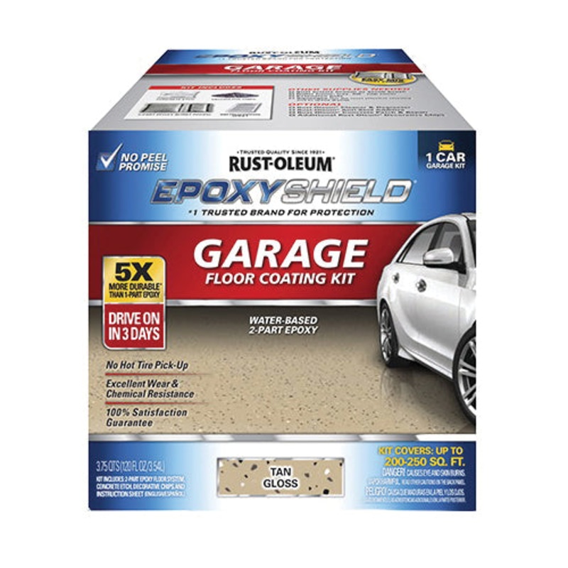EPOXYSHIELD 251966 Garage Floor Coating Kit, Water Base, Gloss, Tan, Part A: 77 g/L, Part B: 0 g/L VOC, 120 fl-oz