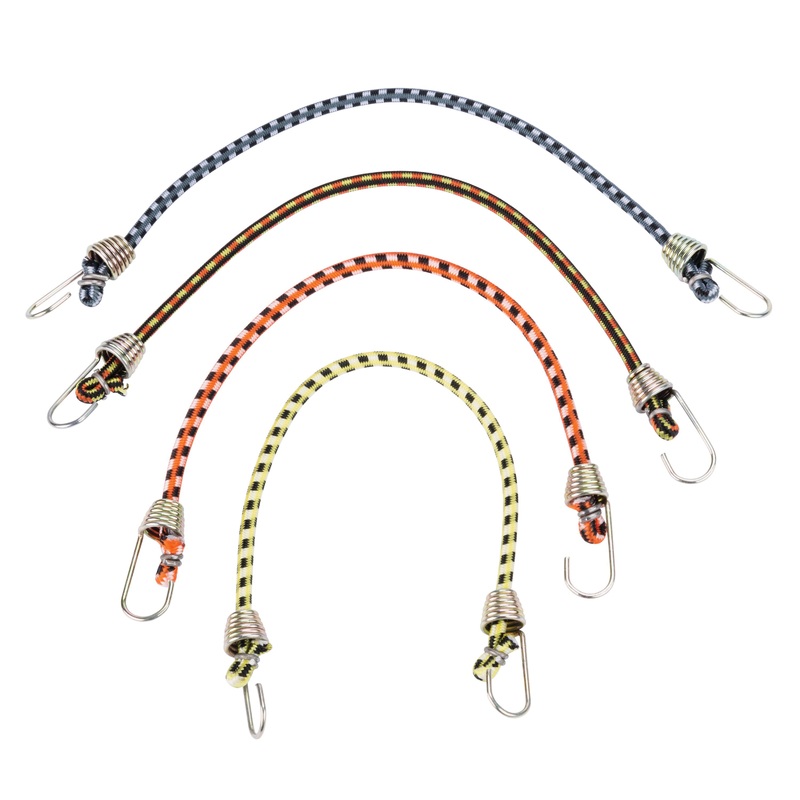 KEEPER 06051 General Purpose Mini Bungee Cord, Rubber Cord, Multi-Color Cord, Steel Hook, 4-Piece