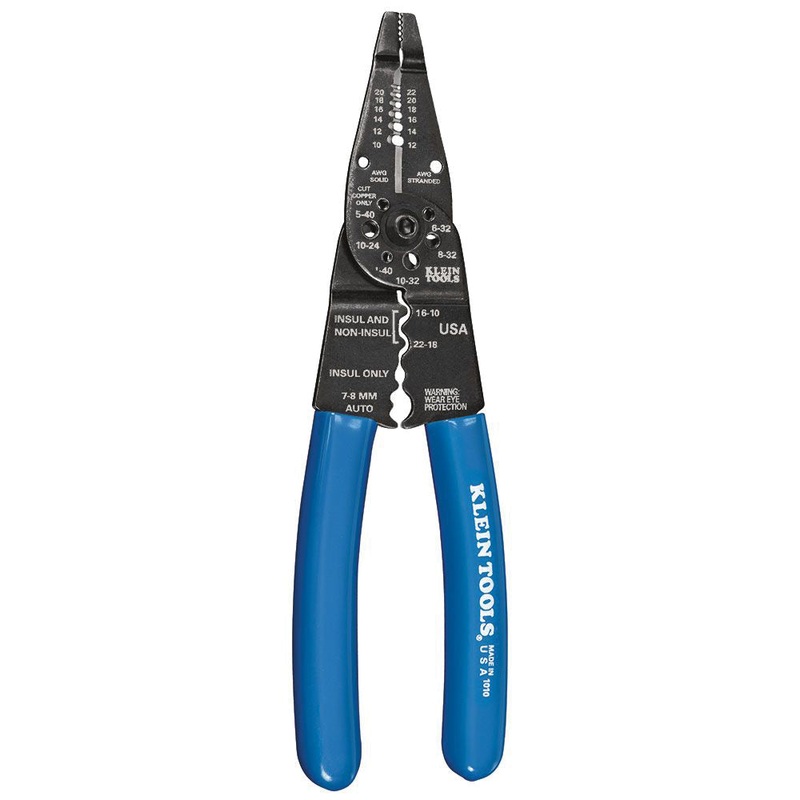 KLEIN TOOLS 1010 Wire Stripper/Cutter, 8-1/4 in OAL, 20 to 10 AWG, 22 to 12 AWG Cable/Wire, Cushion Handle