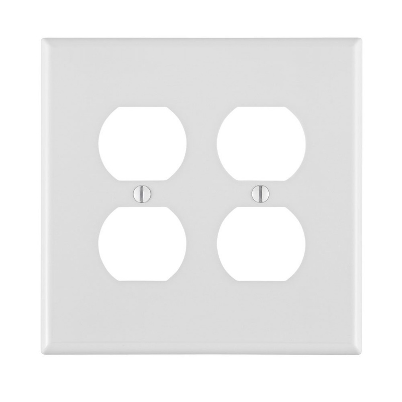 Leviton PJ82-W Duplex Receptacle Wallplate, 2 -Gang, Nylon, White