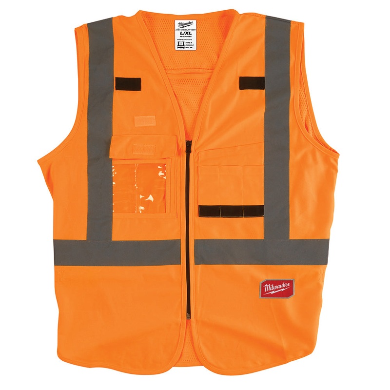 Milwaukee 48-73-5032 Safety Vest, L/XL, Polyester, Hi-Viz Orange, Zipper Closure, 27-1/2 in L